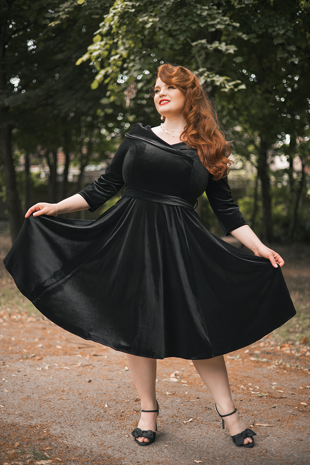 Pheobe Black Velvet Swing Dress in Plus Size